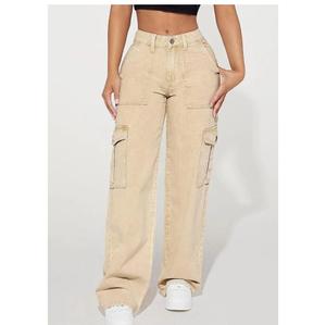 Pantalon cargo en jean taille haute décontracté pour femme, coupe ample et décontractée, longueur cheville, poches pratiques, idéal pour l'été – Qualité supérieure - Product Image 3