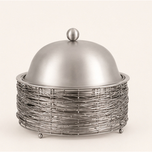 Silver Plated Wire Design Metal Hotpot Round Shape Decorative Casserole for Events Insulated Stainless Steel Food Warmer - Product Image 5