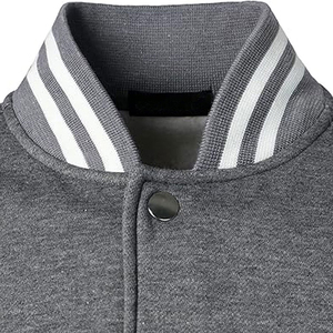 Men's Gray White Canvas Varsity Jacket Crew Neck <b>Covered</b> <b>Button</b> Closure Breathable Streetwear Winter Front Logo - Product Image 3