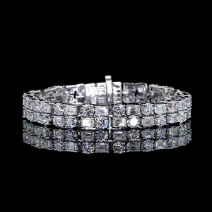 Luxury Emerald Cut Lab Grown Diamond Tennis <b>Bracelet</b> Double Row Alternating IGI Certified 14K Gold Rhodium Plated Custom Jewelry - Product Image 1
