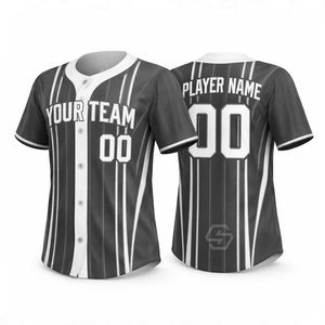 Maillot de baseball personnalisé imprimé par sublimation, unisexe, adulte, manches courtes, boutons sur le devant, rayé, nom de l'équipe, polyester respirant - Product Image 2