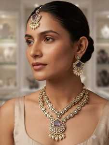 Women's High Quality Gold Plated Bridal Jewelry <b>Set</b> with Zircon Imitation Pearl Necklace Earrings Geometric Design - Product Image 5