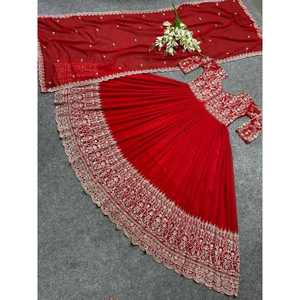 Salwar Kameez pour femmes, vêtements de fête, broderie en géorgette, travail de séquence, avec dupatta, rouge, Pishwas/Anarkali, viscose, lin, soie, rayonne - Product Image 2