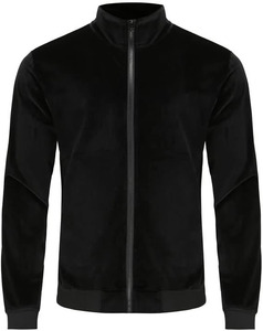 Men's Premium Onyx Velvet Tracksuit: Luxury Two-Piece Athleisure Set featuring Mock Neck <b>Zip</b>-<b>Up</b> <b>Jacket</b> and Adjustable - Product Image 5
