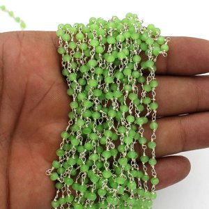 Chaîne de chapelet en préhnite verte hydro, perles rondelles facettées de 3 mm, fil plaqué argent, chaîne de bijoux enroulée, fourniture - Product Image 3