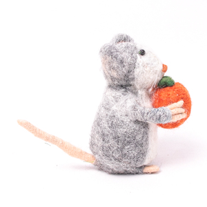 Ratón de Fieltro de Lana Hecho a Mano con Calabaza – Figura de Animal de Fieltro Tejido con Aguja, Decoración para el Hogar, Regalo - Product Image 3