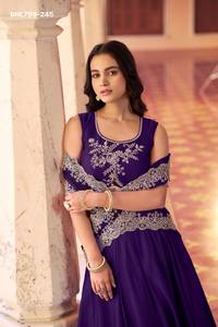 Best Quality Rangoli Silk with Tube <b>Beads</b>-Sequence & Thread Embroidered Belt Flared Lehenga-Choli Collection Indian Exporter - Product Image 3