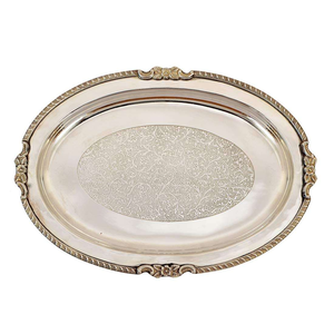 Bandeja de Latón Plateado Hecha a Mano para Mesa, Plato Decorativo para Hogar, Cocina, Comedor, Restaurante, Hotel, Bodas, Fiestas, Exhibición de Frutas y Alimentos - Product Image 1