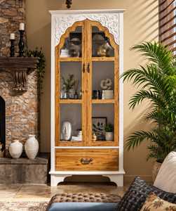 Wooden Modern Rectangle Display <b>Cabinet</b> Glass Doors <b>Tall</b> Storage Bookcase for Living Room Furniture Handcrafted Curio <b>Cabinet</b> - Product Image 2