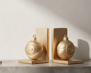 Serre-livres de Noël minimalistes en aluminium finition or, motif spirale, pièce décorative de table en métal pour vitrine - Product Image 1