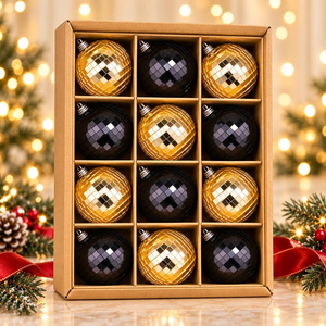 Luxury Gold Black Disco <b>Ball</b> Christmas Ornaments <b>Mirrored</b> Glitter Hanging Baubles for Xmas Tree Decoration Festive Holiday Party - Product Image 2
