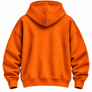 Sweat à capuche pour homme personnalisé en coton molletonné 100% avec poche kangourou, épaules tombantes, 450 GSM, impression personnalisée, qualité supérieure, couleur orange unie - Product Image 2
