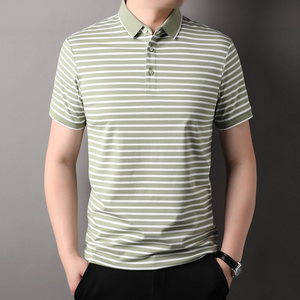Polo en tricot à manches courtes rayé pour homme, coupe décontractée, motif blanc et noir, design boutonné - Product Image 6