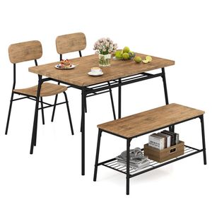 Set da Pranzo 4 Pezzi Marrone e Nero con Panca e 2 Sedie, Design Salvaspazio con Sedie Pieghevoli - Product Image 1