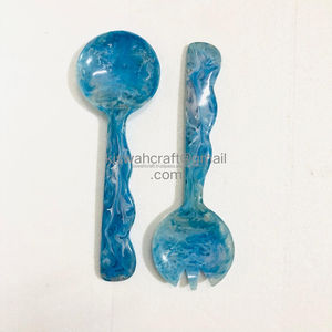 Herramientas de ensalada japonesas al mejor precio, juego de herramientas de cocina de diseño moderno con mango largo y tocador Manual de resina, patrón azul - Product Image 5