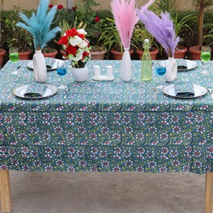 Printed Floral Cotton Linen <b>Tablecloth</b> Outdoor Use Washable Classic Style Blue Patterned Dining Cover - Product Image 3