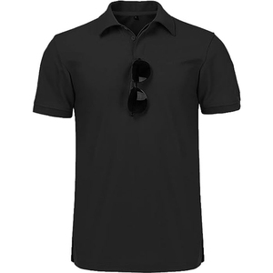 เสื้อโปโลแขนสั้นสีดำสำหรับผู้ชาย ผ้าอ๊อกซ์ฟอร์ดสีพื้น สไตล์ลำลอง ความยาวปกติ ดีไซน์กระดุมแบบทอ - Product Image 4