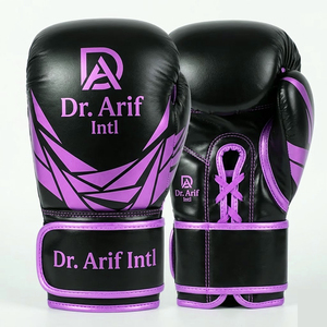 Gants de boxe professionnels en cuir PU avec logo personnalisé, fermeture auto-agrippante, demi-doigts, pour le soutien du poignet, MMA, Sanda, Muay Thai - Product Image 2