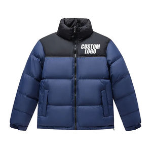 WARPRO INDUSTRY <b>Men's</b> Autumn Hooded Puffer Jacket Solid Navy <b>Blue</b> Stand Collar Zipper Closure Windproof Breathable Quick Dry - Product Image 1