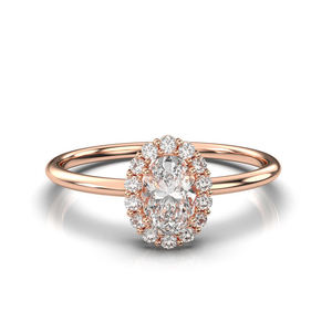 Bague de fiançailles de luxe pour femme en or rose 14 carats avec diamant de laboratoire taille ovale et halo, ensemble de bijoux de mariage pour femme - Product Image 1