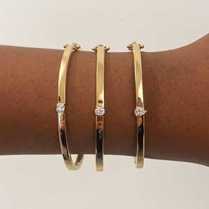 Lab Grown Diamond Oval Bangles Custom 14K <b>Solid</b> Gold Round Cut 3.5mm Band Width Stackable Solitaire Wristlet <b>Bracelets</b> Wholesale - Product Image 2