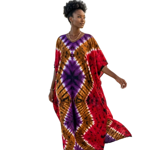 Vestido Kaftán de Playa para Mujer con Estampado Tie-Dye Personalizado, en Seda, Algodón, Rayón y Poliéster, Fabricante de Telas Personalizadas, Proveedor OEM - Product Image 1