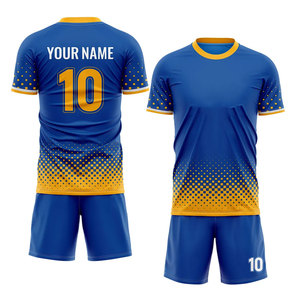 Customizable Navy Blue <b>Soccer</b> Jersey Set Gold Geometric Print 100% Polyester Men's Short Sleeve Uniform Breathable All Seasons - Product Image 3