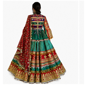 Traditional <b>Red</b> Silk Lehenga Choli Embroidered Floor Length Women Wedding Ethnic Wear Floor Length Afghan Kuchi Dresses - Product Image 5