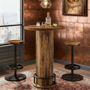 <b>Small</b> <b>Bar</b> Table Set with 2 <b>Bar</b> Stools for Busy Families Cocktail Table and Changing Chairs Circular Design - Product Image 2