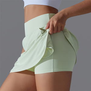 Minifalda de Cintura Alta para Mujer, Color Sólido, Corte en A, con Bolsillos, Transpirable, Diseño Asimétrico, Ecológica, de Spandex/Poliéster - Product Image 5