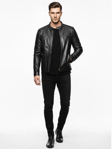เสื้อแจ็คเก็ตหนังสไตล์คาเฟ่เรเซอร์สำหรับผู้ชาย - Product Image 1