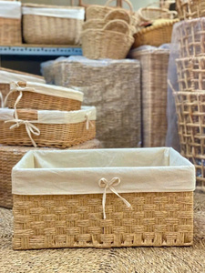 Natural Rattan <b>Storage</b> <b>Basket</b> <b>Rectangle</b> Shape With Liner Eco-Friendly Rustic Style For Sundries <b>Storage</b> - Product Image 2