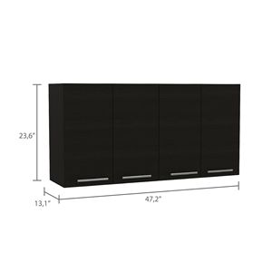 Armadio a Muro Nero 120 con Quattro Ante e Due Ripiani, Mobili da Cucina Doppi - Product Image 4