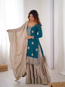 Tenues Sharara traditionnelles et élégantes pour femmes, conçues par des designers, avec des tissus de qualité supérieure, à porter en toutes occasions, pour un look élégant et magnifique. - Product Image 1
