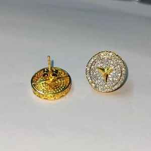 Boucles d'oreilles unisexes avec pendentif, diamant moissanite taille brillant rond en argent sterling 925 plaqué or 14 carats, bijou cadeau classique - Product Image 2