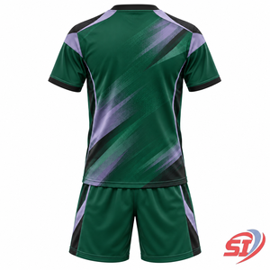 Tenue de football personnalisée pour garçons : Maillot et short Aurora Block, kit d'équipe jeunesse premium, séchage rapide, sublimation, col en V, taille élastique - Product Image 2
