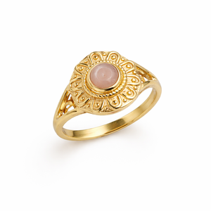Natural Peach Moonstone Sunburst <b>Ring</b> Gold Tone Vintage Style Handmade Elegant Designer Jewelry <b>Statement</b> <b>Ring</b> for Women - Product Image 1