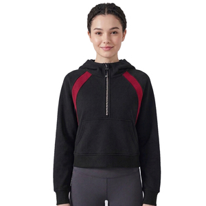 Haut à capuche court pour femme, coupe ample, à manches longues, avec quart de zip, pour l'hiver, vente en gros - Product Image 1