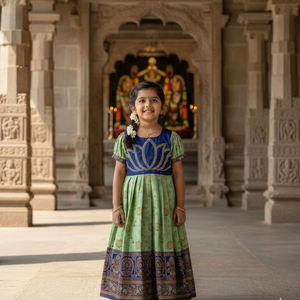 Robe de Soirée Jacquard Royale pour Enfants avec Élégant Travail Magham pour Mariages, Remises de Diplômes et Occasions Festives de Diwali - Product Image 1