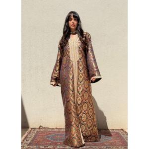 Vintage-cut Brocade Kaftan Inspired Ancestral Silhouettes The Most Couture Allure <b>Crafted</b> <b>Light</b> Gold Silk Brocade With Floral - Product Image 1