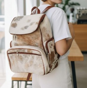 Hot Selling Style 100% Genuine Leather Hair On <b>Backpack</b> Bag Unisex Double Strap Fur <b>Waterproof</b> Portable Hair On <b>Backpack</b> Bags - Product Image 2