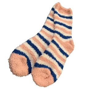 <b>Ladies</b> Soft <b>Fluffy</b> <b>Socks</b> Pink Navy White Stripe Design Cozy Plush Warm Ankle <b>Socks</b> Comfortable Casual Home Winter Hosiery - Product Image 2