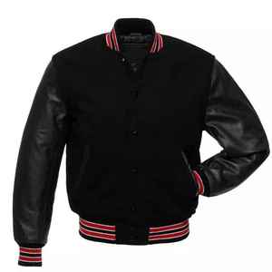 <b>Baseball</b> College Varsity <b>Jacket</b> Custom Letterman Style PU Leather Sleeve Bomber Winter Stand Collar Front <b>for</b> <b>Men</b> OEM Supply - Product Image 5