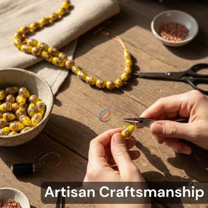 Cuentas Sueltas de Vidrio Amarillo Hechas a Mano, Hebra de 8 Pulgadas |   Cuentas Decorativas con Patrón de Pastel de Boda en Múltiples Formas |   Manualidades - Product Image 3