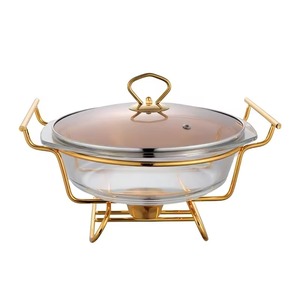 Arabic Luxury Gold Stainless Steel Casserole Dish with <b>Glass</b> <b>Lid</b> 33cm Round Insulated Food Warmer <b>Container</b> - Product Image 2