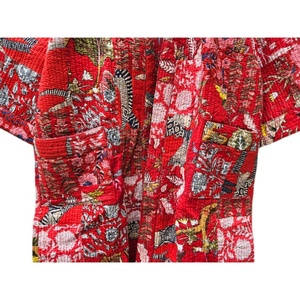 Kimono japonais imprimé et cousu main, style patchwork Kantha, robe courte matelassée, style bohème, manches courtes, 100% coton, thermique, été - Product Image 5