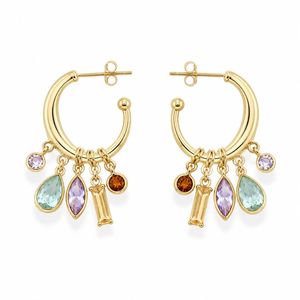Pendientes de Aro de Latón Chapado en Oro de 14K con Circonitas Multicolores para Mujer - Product Image 2