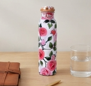 Elegante Botella de Cobre con Estampado Floral y Diseño Artístico, Estilo Moderno y Minimalista para Hidratación Diaria, Viajes, Hogar, Gimnasio y Yoga - Product Image 5