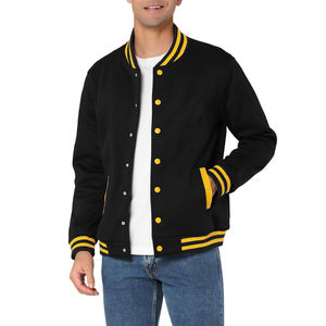 Blouson Bomber Personnalisé en Laine Polaire pour Homme avec Manches en Cuir, Style Universitaire, Coupe-Vent de Baseball, Broderie sur le Devant, Collection Printemps - Product Image 2