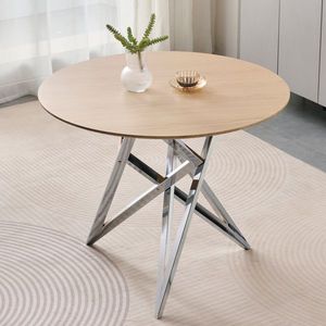 37-Inch Modern <b>Round</b> <b>Dining</b> <b>Table</b> with Silver Metal Legs for 2-4 People <b>Small</b> Kitchen <b>Table</b> for Optimal Space Utilization - Product Image 4